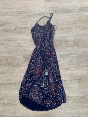 Lucky Brand Navy Paisley Halter Maxi Dress Size M